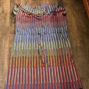 GAP Multicolor Abstract Bold Striped Ruffle Dress Sundress Spaghetti Straps